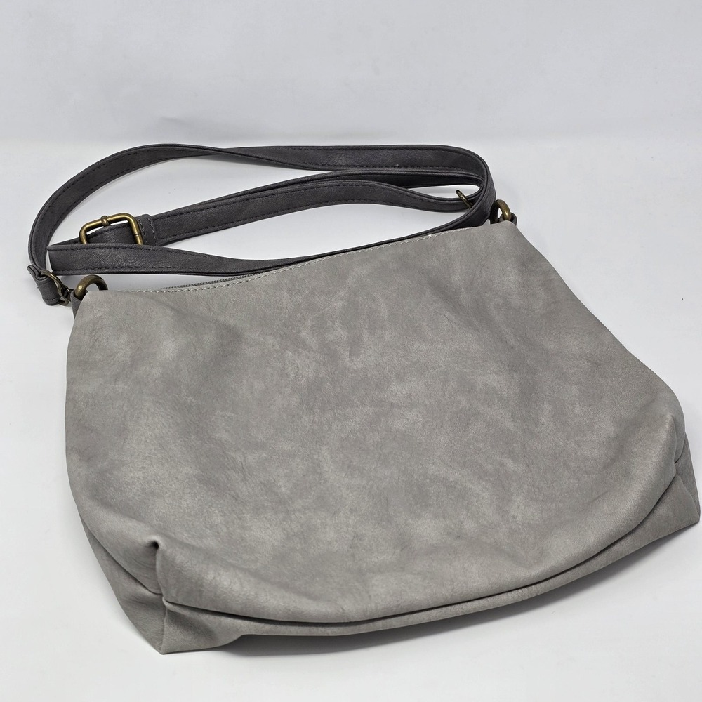 Liz‎ Soto Hobo Bag Womens Medium Gray Soft Faux Leather Crossbody Floral Lining